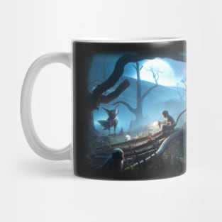 Girl in magical forest surrounded by creatures Mug